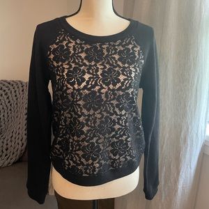 BCBG MAXAZRIA Black Lace Sweatshirt Size S
